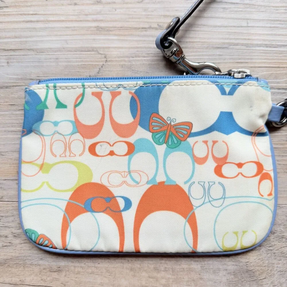Vintage Coach Optic Butterfly Signature Wristlet Blue Multicolor Y2K Monogram
